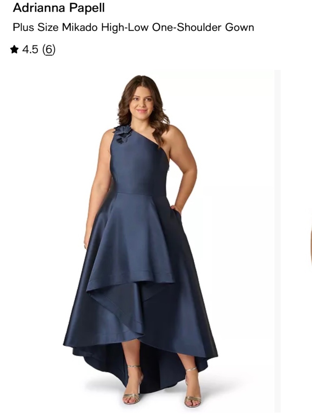 Adrianna Papell Navy high low one shoulder gown